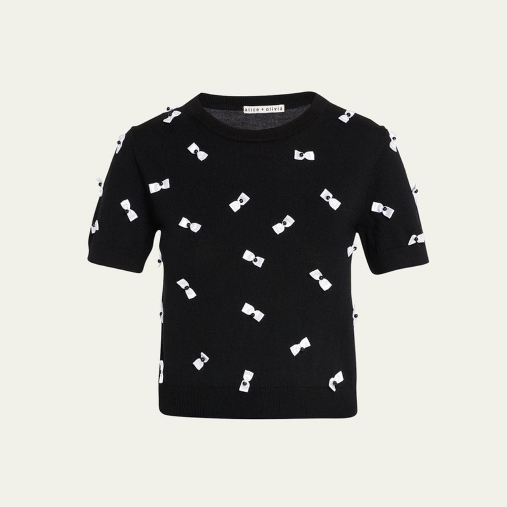 Alice + Olivia Ciara Bow Embellished Knit Pullover Sweater